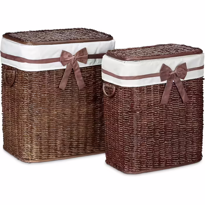Relaxdays 2er Set Buri Wäschetruhe 67L, stapelbar, mit Wäschesack, atmungsaktiv, rotbraun, 56,5x46,5x33,5 cm