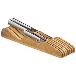 Relaxdays Messerblock Schublade, Bambus, 7 Messer, HxBxT: 5x9,5x40cm