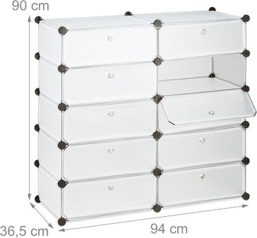 Relaxdays Schuhschrank mit 10 Fächern, Schuhregal groß, Steckregal Kunststoff, DIY, HxBxT ca. 90 x 94 x 37 cm, (Transparent)