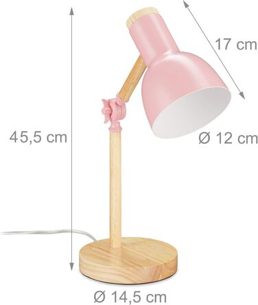 Relaxdays Retro Schreibtischlampe, verstellbar, Holz & Metall, E14, HxD 45,5x14,5 cm, Rosa