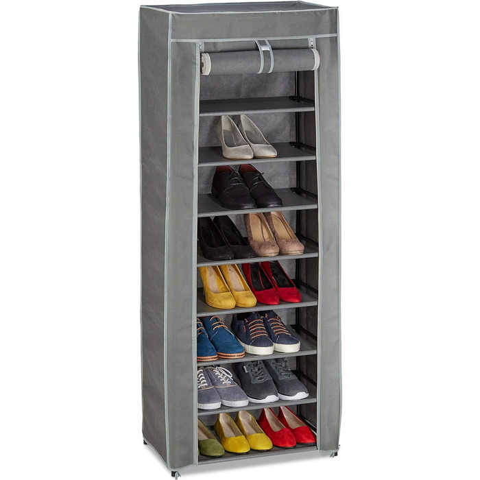Relaxdays Schuhschrank, 9 Fächer, 27 Paar Schuhe, abnehmbarer Bezug, HxBxT 150x60x30cm, anthrazit
