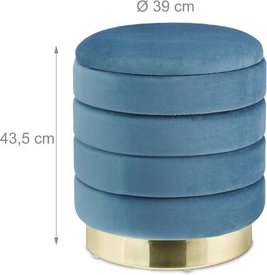 Relaxdays Samthocker mit Stauraum, rund, eleganter Polsterhocker, HxD: 43,5x39 cm, Petrol/Gold