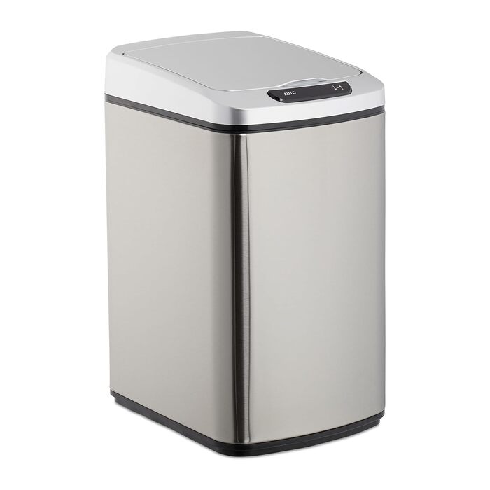 Relaxdays Sensor Mülleimer 12l, eckiger Abfalleimer mit Deckel & Inneneimer, Küche & Bad, Automatik Mülleimer, (Silber)
